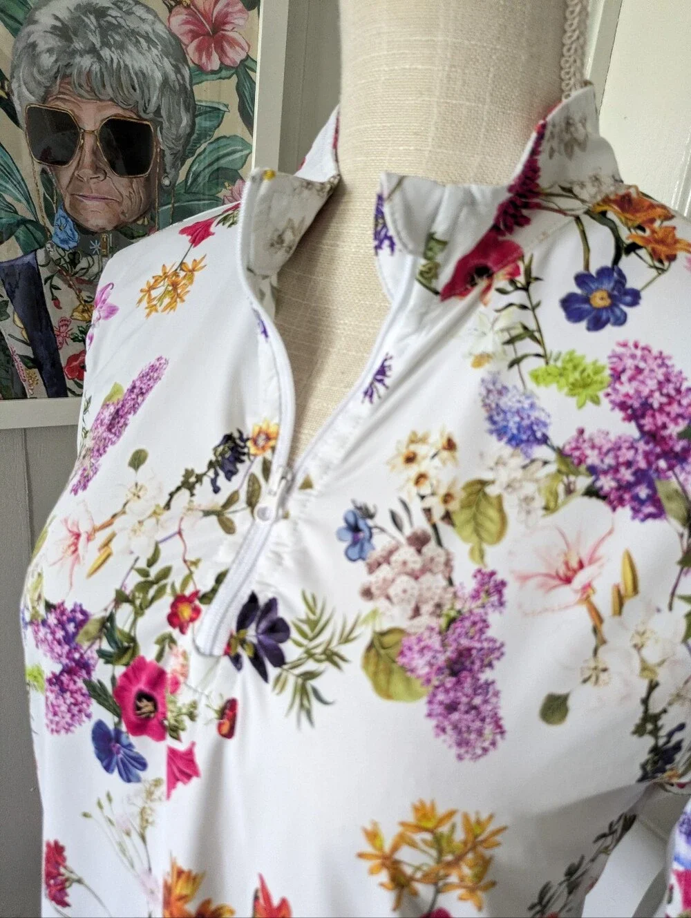 WOMEN'S FORAY GOLF Quarter Zip White Floral Long Sleeve Size Medium
